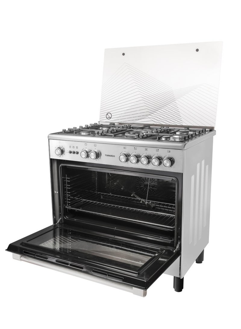 Tornado 90x60cm Freestanding Cooker, Full Gas Cooking Range with 5 Burners, Automatic Ignition & Full Safety,  two Convection Fan &Cooling Fan, Stainless Steel Finish, Separate Knob Stainless steel, Enamel holder pan, 9T10HUA1X1ASS - Image 2